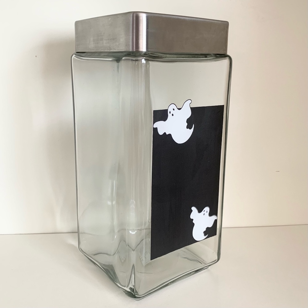 Glass jar with chalkboard ghost Halloween decor made in USA